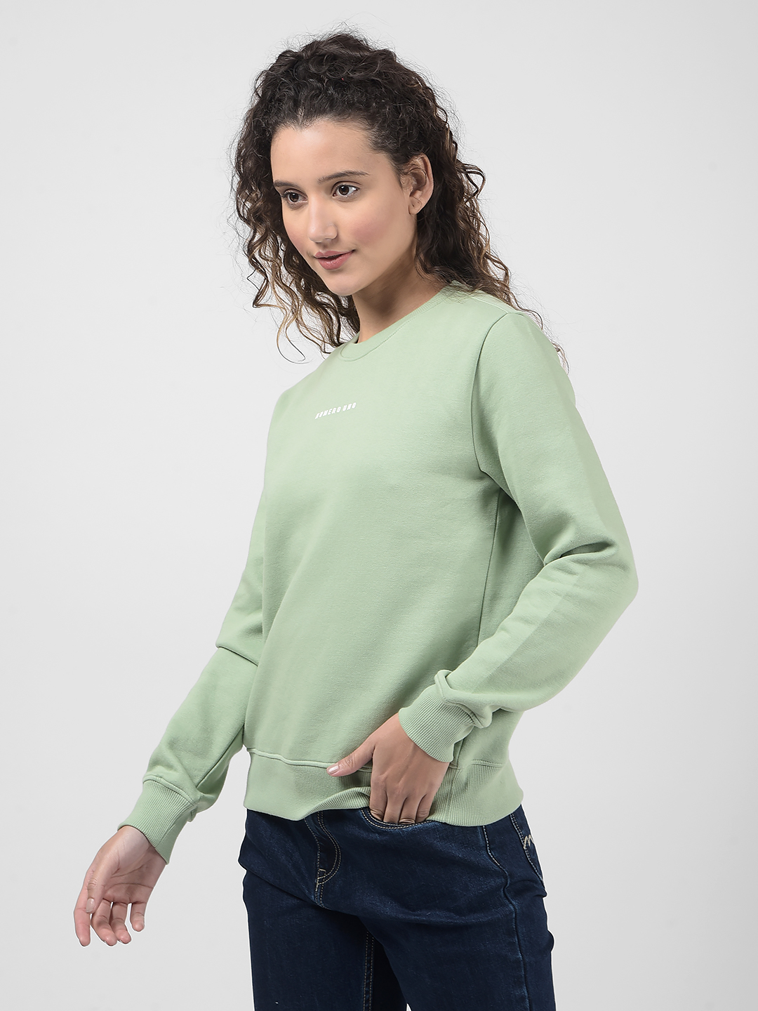 Numero Uno Women Mint Green Crew Neck Sweatshirt